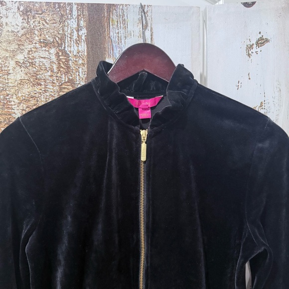 Lilly Pulitzer Jayla Velour Ruffle Zip Jacket & Pants Set Black NWT S/XS - Picture 3 of 7